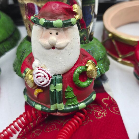 Set of 5 Napkin Rings Whimsical Wooden  Santa Clause Christmas Holiday Red Green - Picture 2 of 6